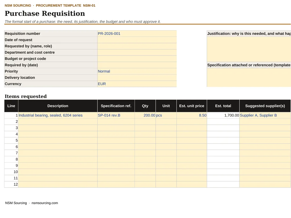 Preview of Purchase Requisition