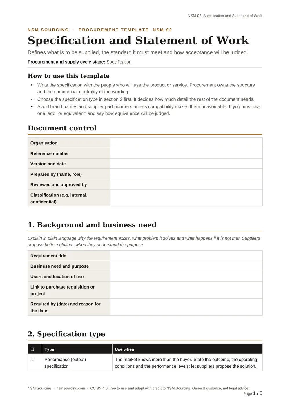 Preview of Specification and Statement of Work