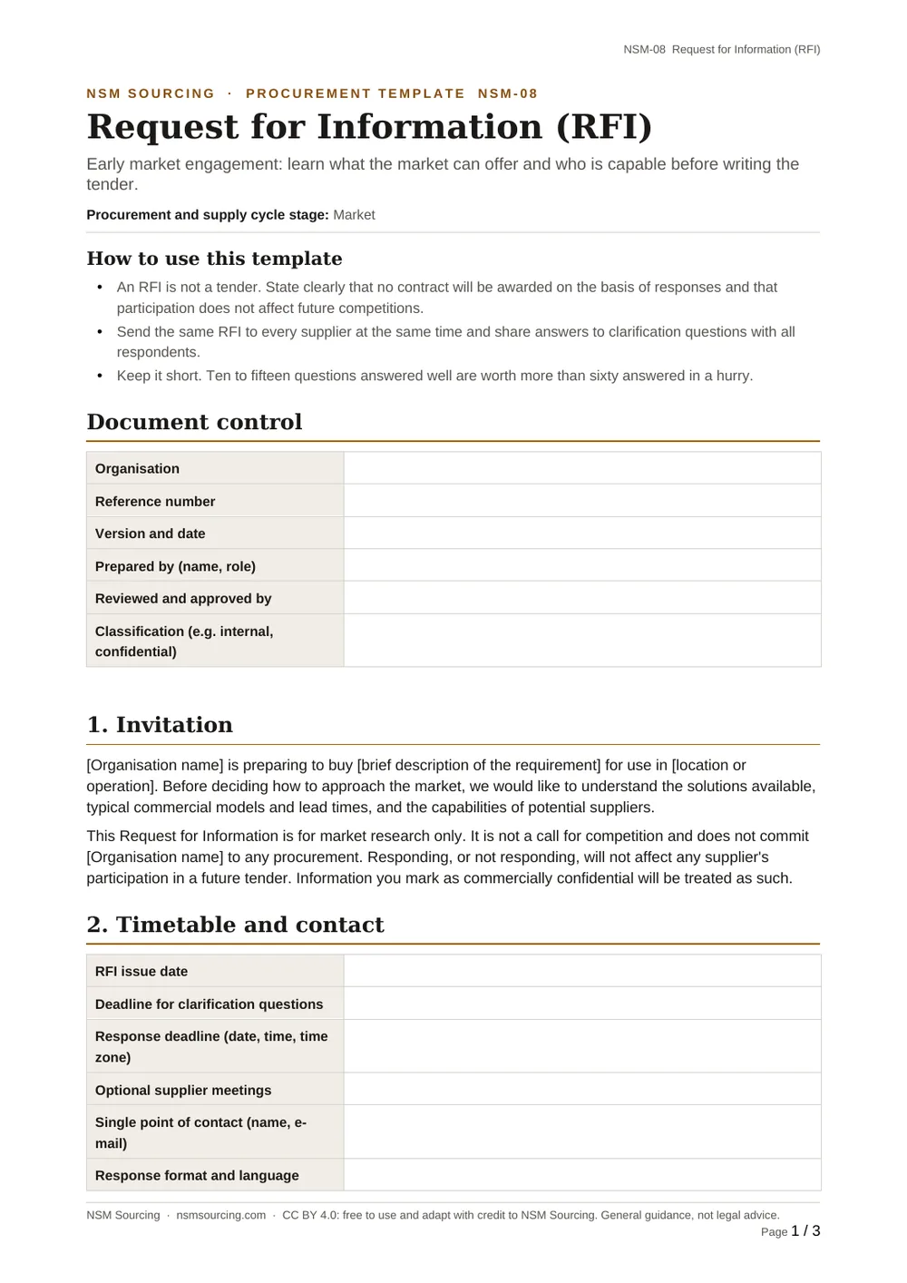 Preview of Request for Information (RFI)