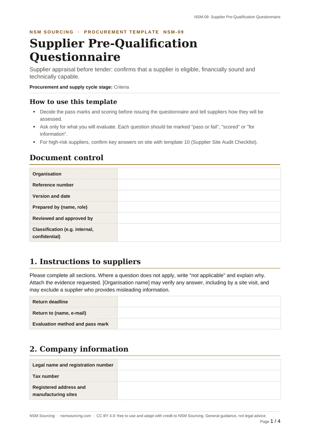 Preview of Supplier Pre-Qualification Questionnaire