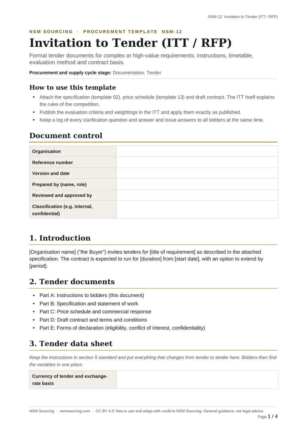 Preview of Invitation to Tender (ITT / RFP)