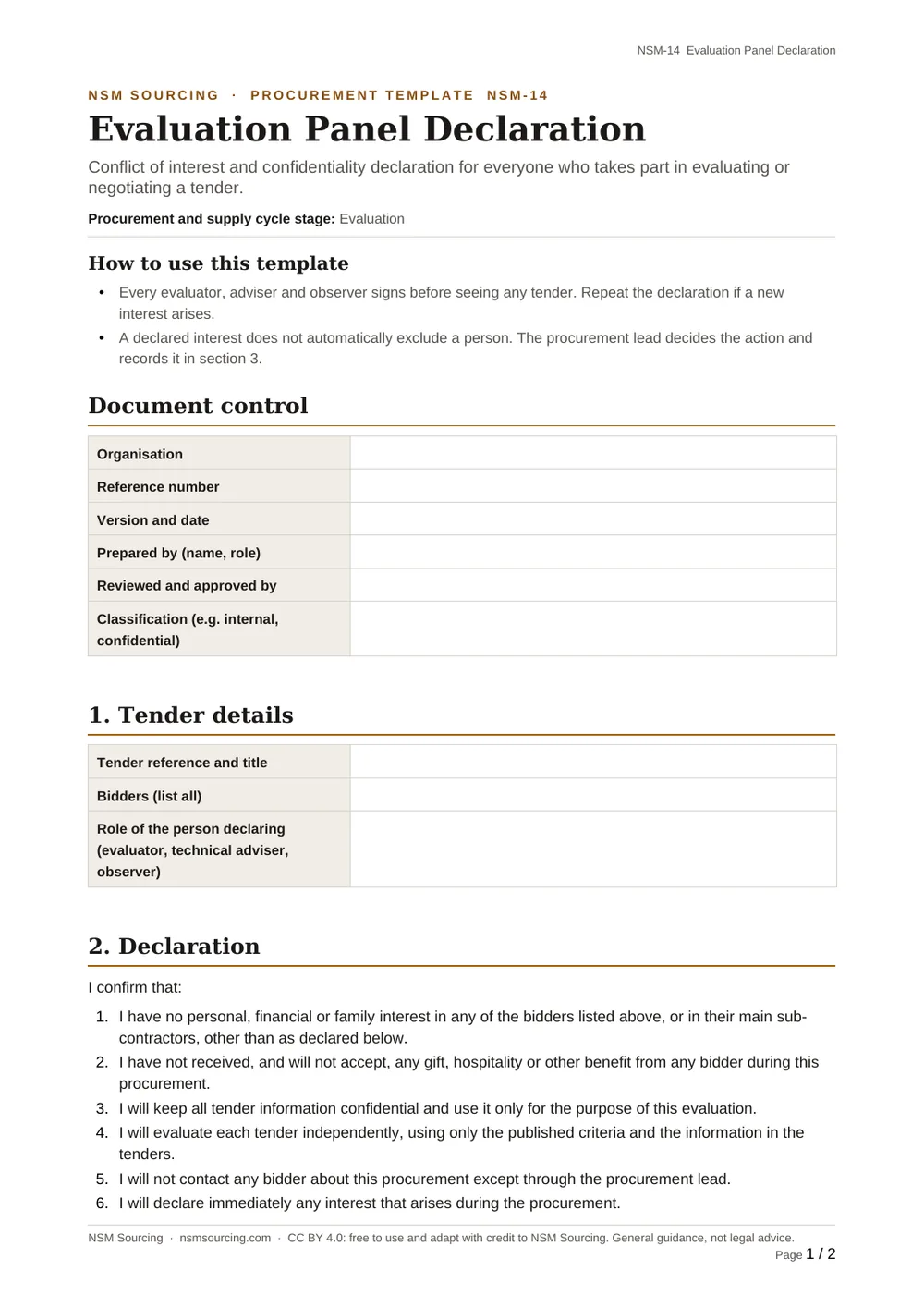 Preview of Evaluation Panel Declaration