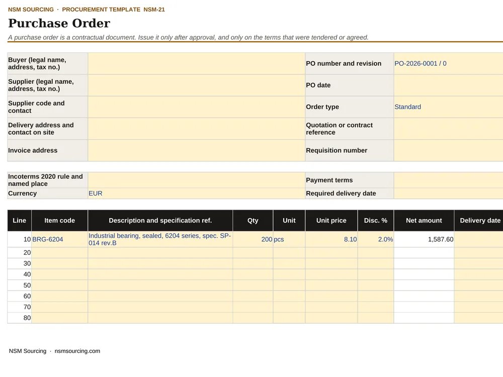Preview of Purchase Order