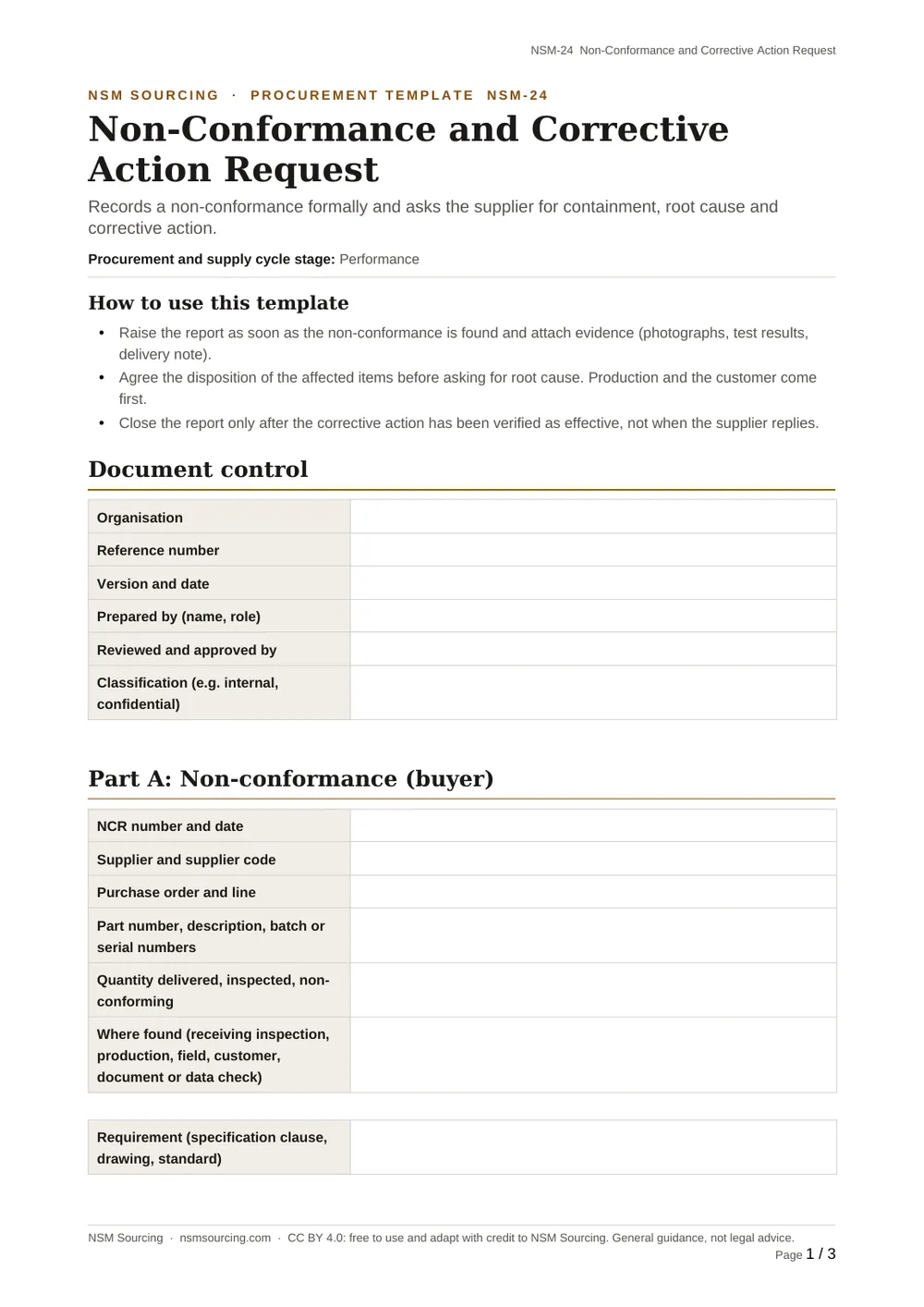 Preview of Non-Conformance and Corrective Action Request
