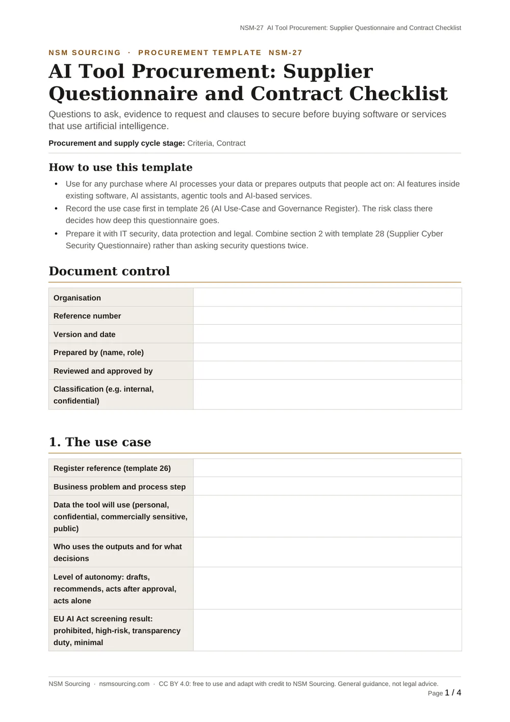Preview of AI Tool Procurement: Supplier Questionnaire and Contract Checklist