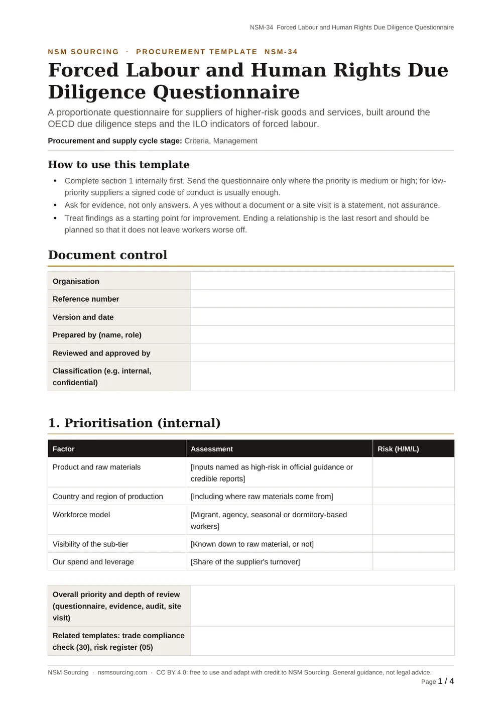 Preview of Forced Labour and Human Rights Due Diligence Questionnaire
