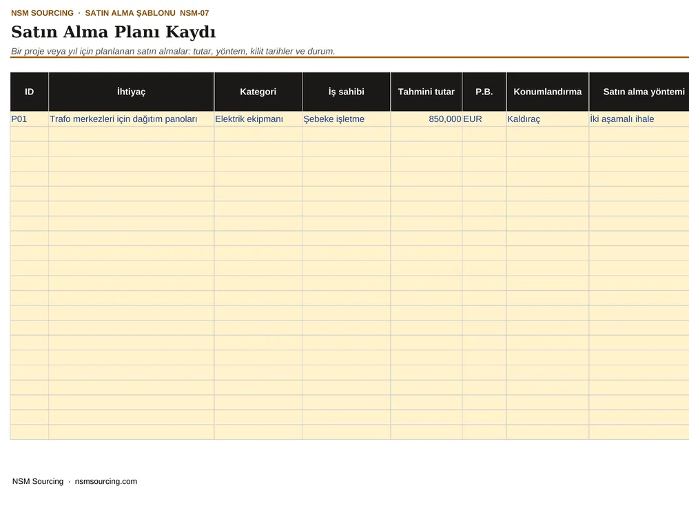 Satın Alma Planı Kaydı önizlemesi