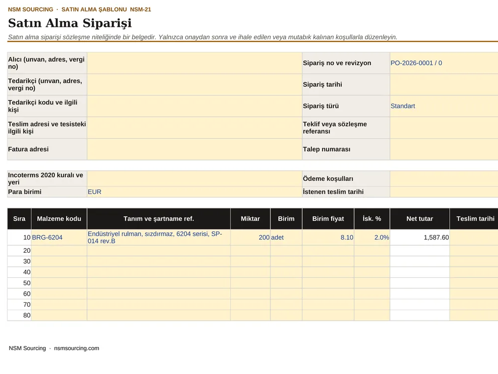 Satın Alma Siparişi önizlemesi