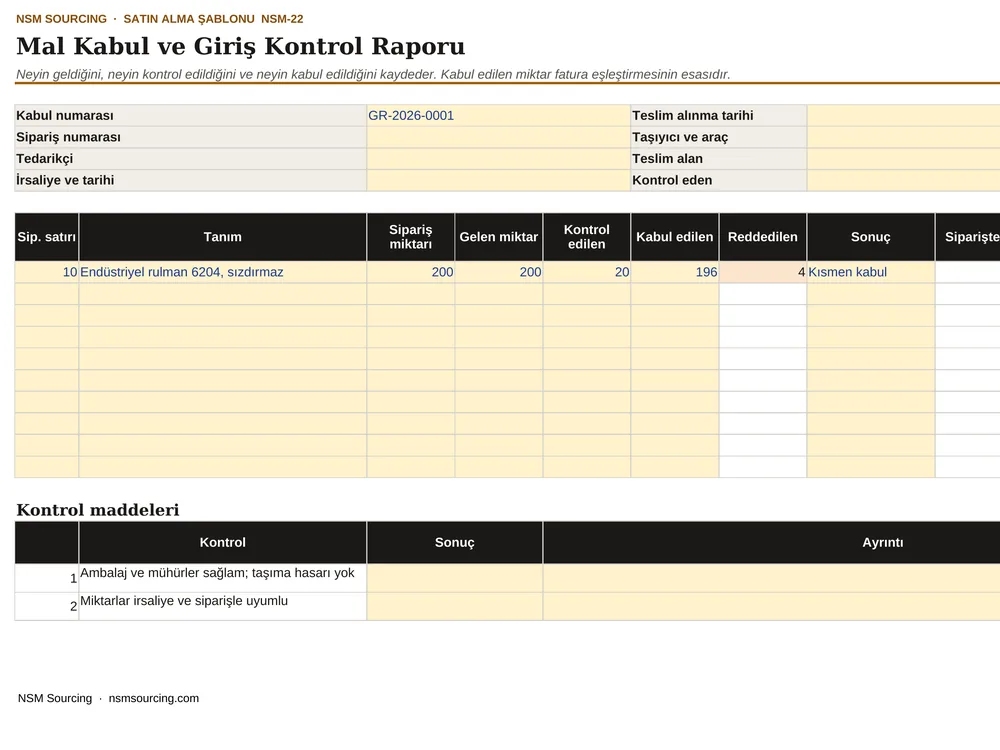 Mal Kabul ve Giriş Kontrol Raporu önizlemesi