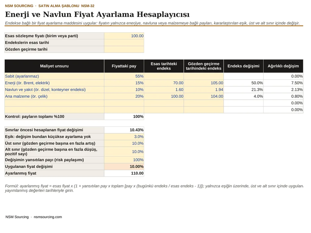 Enerji ve Navlun Fiyat Ayarlama Hesaplayıcısı önizlemesi